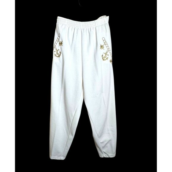 Woman's White with Gold Embroider Sweatshirt & Pants Set size XL Nautical - Picture 15 of 15